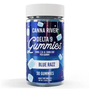 Canna River Delta 9 Gummies 10mg THC 20mg CBD Blue Razz - 30 gummies